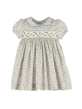 NWT Luli & Me Blue Mulberry Floral Smocked Dress with Collar & Sash